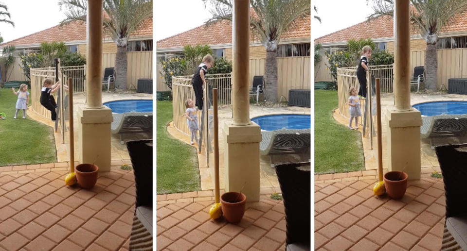 Mother's warning as a chilling video shows how quickly a Perth toddler scales a backyard pool fence.