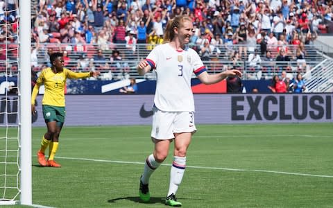 Samantha Mewis celebrates scoring in the win over South Africa - Credit: USA TODAY Sports