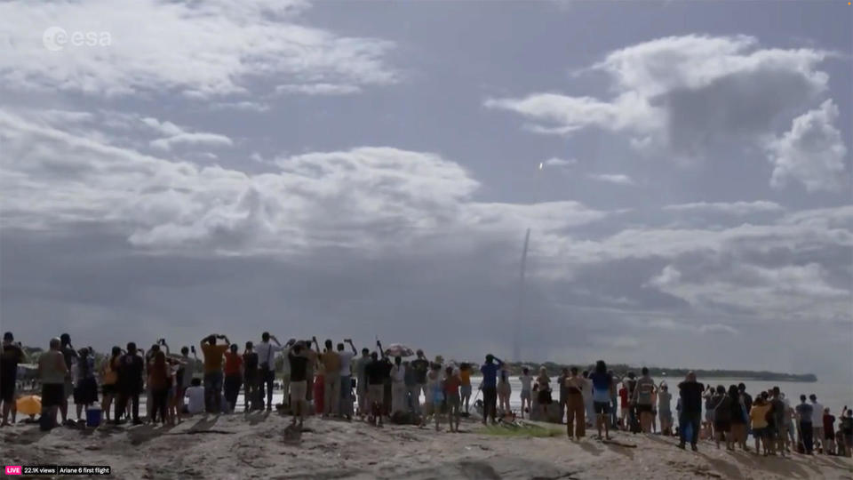 Ariane 6 thrilled spectators on the beaches near the launch site in French Guiana, on the north coast of South America. July 9, 2024. / Credit: ESA webcast