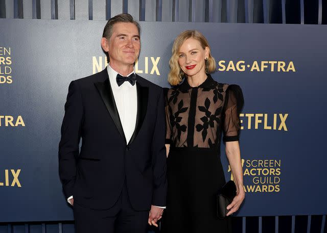 <p>Monica Schipper/FilmMagic</p> Billy Crudup and Naomi Watts at the SAG Awards in February 2024.