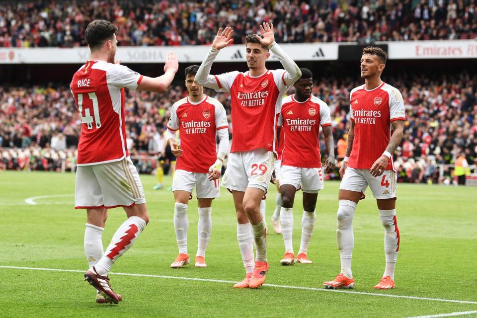 Star duo: Declan Rice and Kai Havertz both impressed as Arsenal brushed aside Bournemouth (Arsenal FC via Getty Images)