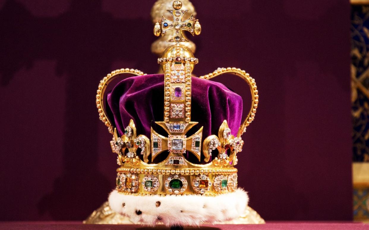 St Edward's Crown, which the King will wear at his Coronation in May - Getty Images