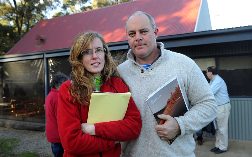 Black Saturday Royal Commission Community Consultation at Kinglake West Mechanics Institute. Fiona McAllister and James Grey from Yarra Valley. Source: Getty