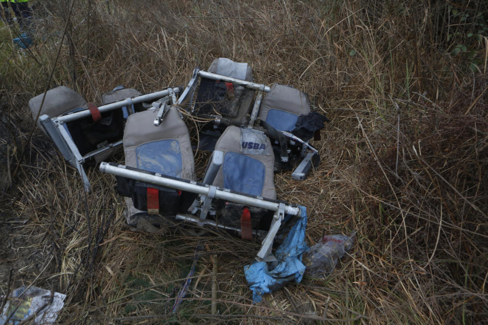 <p>A portion of the debris after a passenger plane from Bangladesh crashed at the airport in Kathmandu, Nepal, March 12, 2018. (Photo: Niranjan Shreshta/AP) </p>