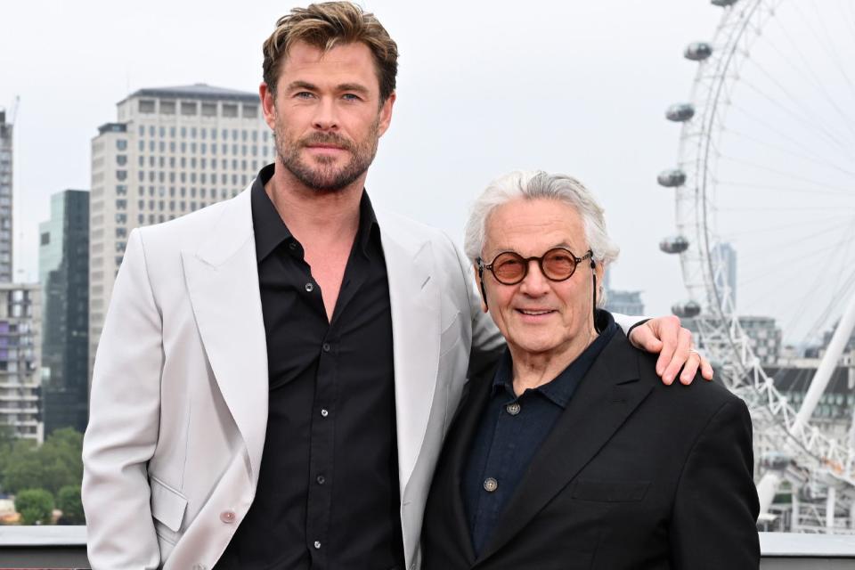 <p>Jeff Spicer/Getty</p> (Left-right:) Chris Hemsworth and George Miller on May 18