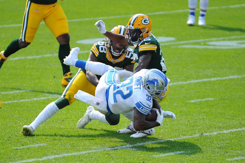 D'Andre Swift ran for 521 yards in his rookie season. (Michael McLoone/USA TODAY Sports)