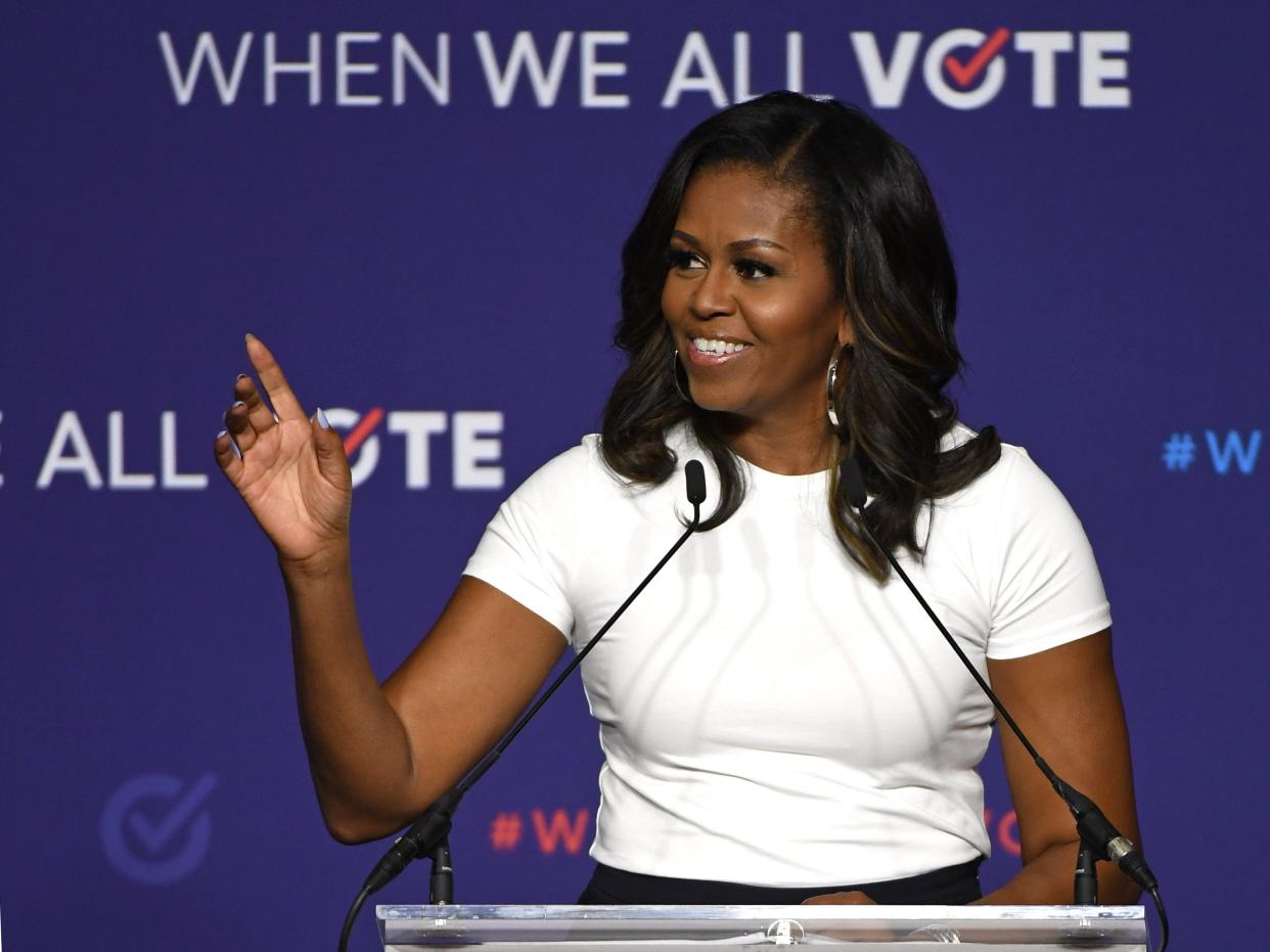 Former first lady Michelle Obama speaks during a rally for When We All Vote's National Week of Action at Chaparral High School on September 23, 2018 in Las Vegas, Nevada. Obama is the founder and a co-chairwoman of the organization that aims to help people register and to vote. Early voting for the 2018 midterm elections in Nevada begins on October 20