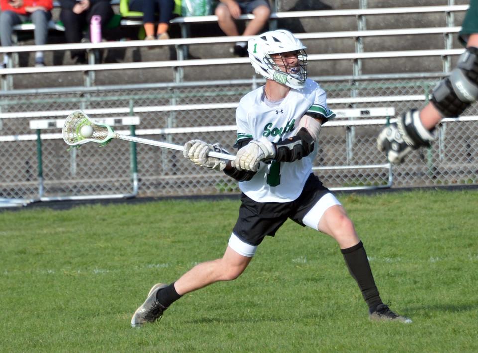 South Hagerstown's Thurman Harold lets rip on a long-range shot that found the net against Sandy Spring Friends School.