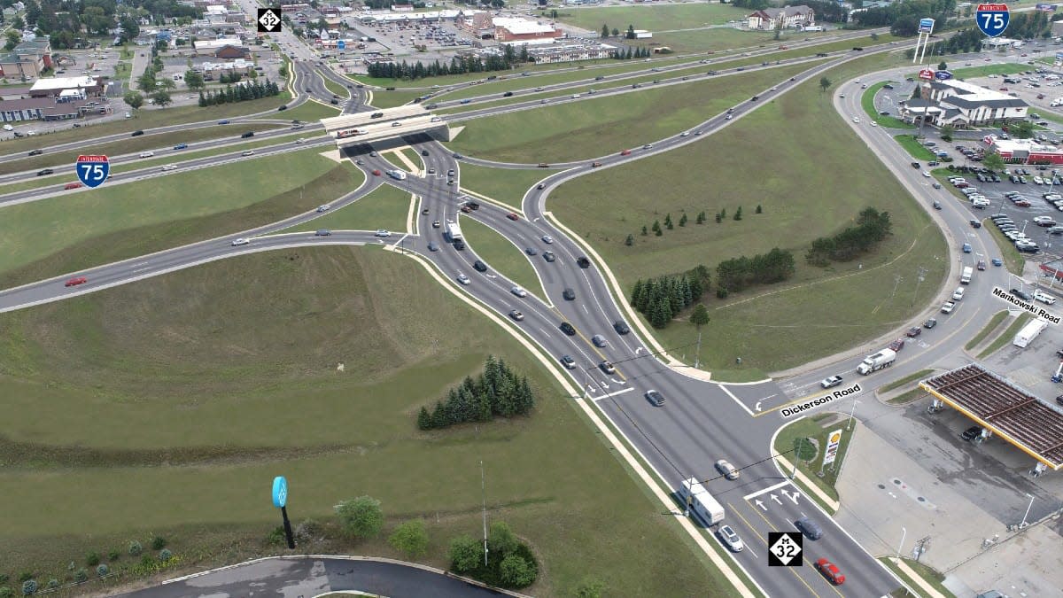 A rendering of the proposed DDI at the I-75/M-32 interchange. The final design will include revisions.