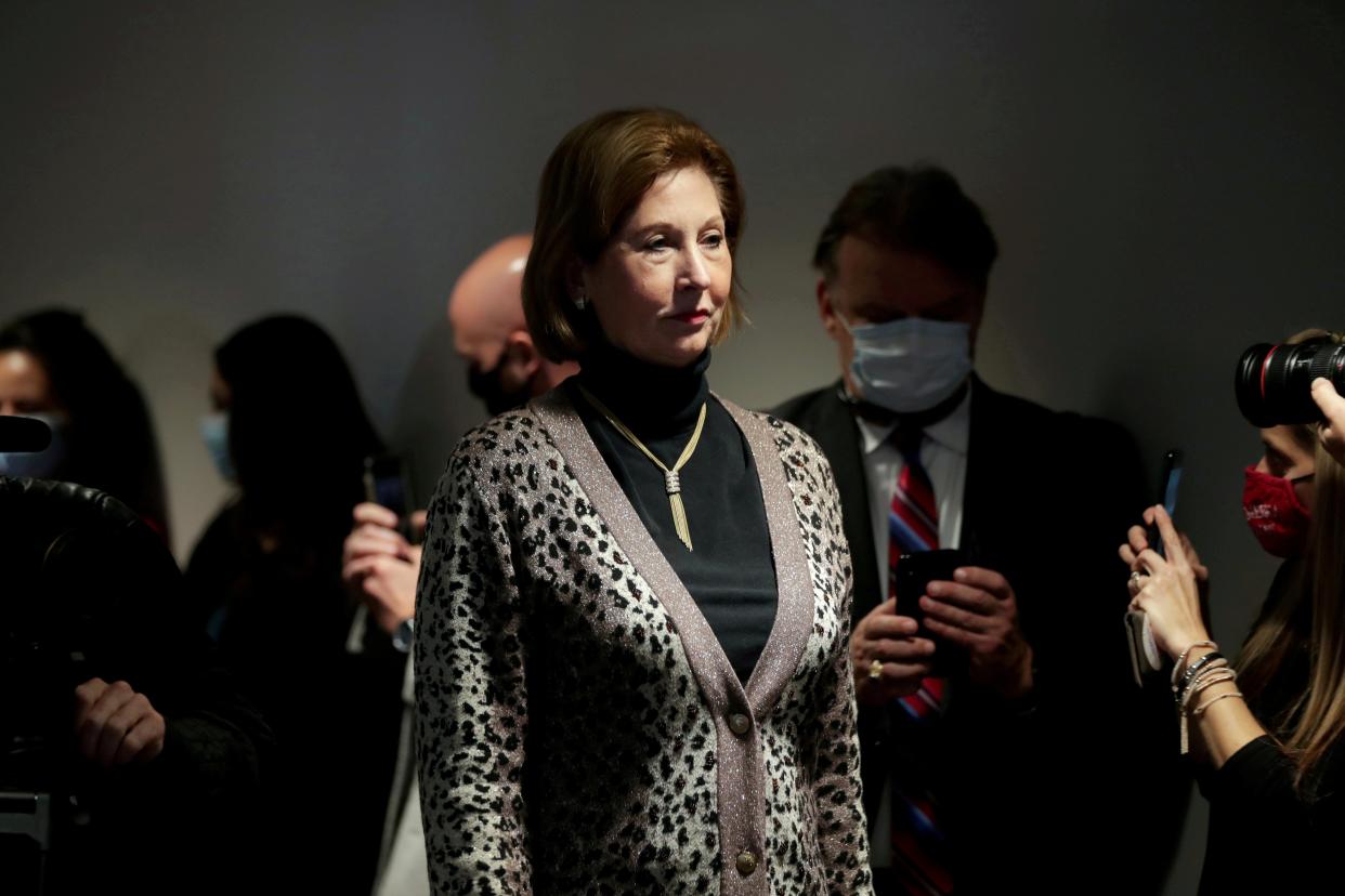 Sidney Powell at the Republican National Committee headquarters on Capitol Hill in Washington, on November 19, 2020 (REUTERS)