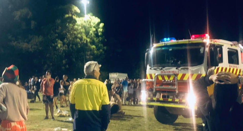 Emergency services at Allambie Heights Oval on Sydney's Northern Beaches after fireworks incident.