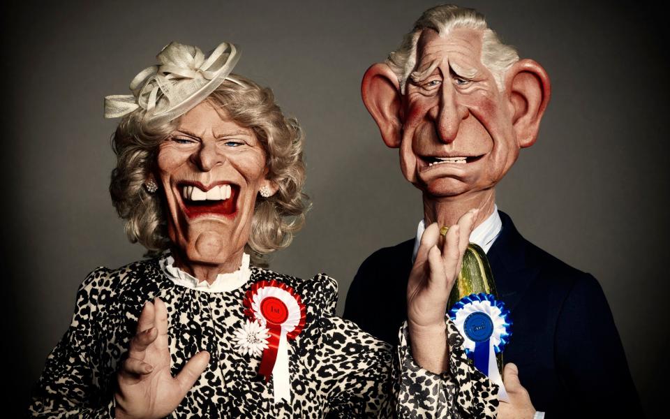 The King and Queen's puppets on Spitting Image, which is available on BritBox