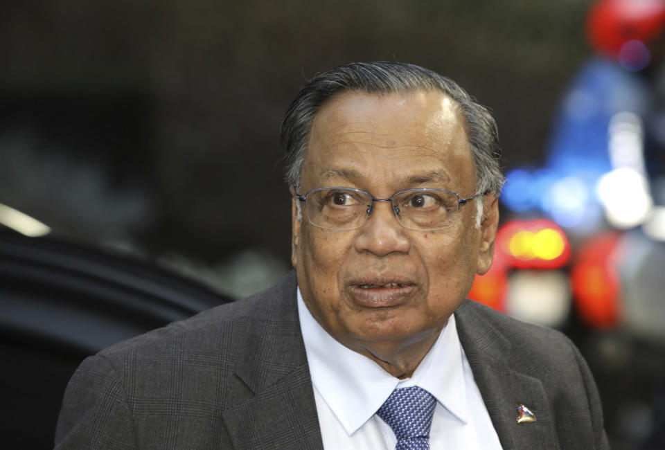 Bangladesh's Minister for Foreign Affairs Abul Hassan Mahmood Ali arrives for an EU-ASEM summit in Brussels, Friday, Oct. 19, 2018. EU leaders meet with their Asian counterparts Friday to discuss trade, among other issues. (AP Photo/Olivier Matthys)