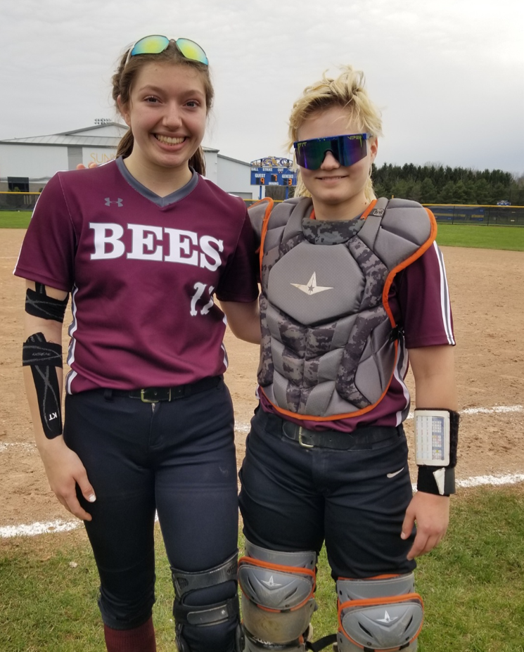 Byron-Bergen' pitcher Kendall Phillips and catcher Ally Ball celebrate Phillips entering the New York state record books last season after striking out 20 batters in a game.