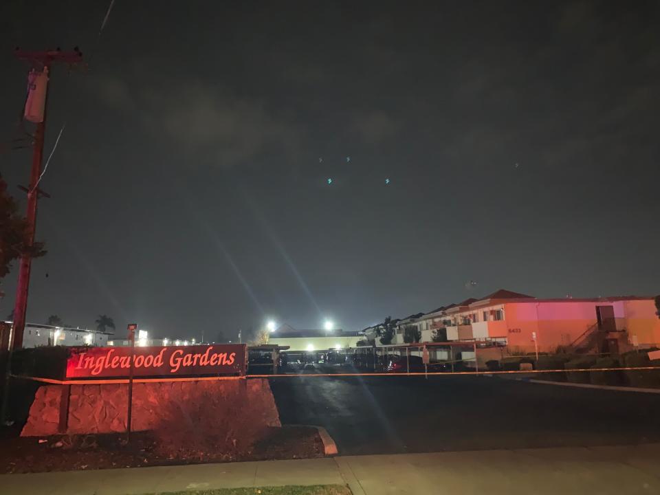 Stockton police cordoned off the Inglewood Gardens complex Friday night, Dec. 9, 2022 following an explosion that sent two people to the hospital.