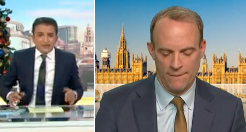 Dominic Raab was questioned why he got the number of Omicron patients in hospital wrong twice. Source: Twitter/Good Morning Britain