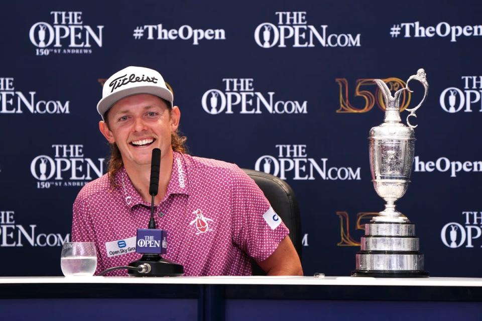 Australia’s Cameron Smith with the Claret Jug in a press conference following his Open victory at St Andrews (Jane Barlow/PA) (PA Wire)