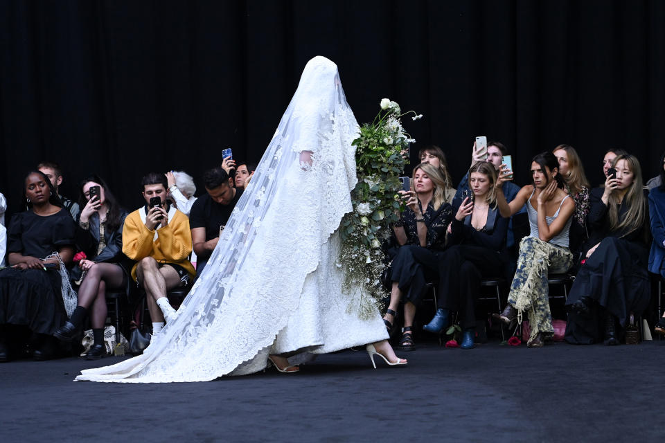 LONDON, ENGLAND - SEPTEMBER 20: A model walks the runway during the Richard Quinn show during London Fashion Week September 2022 on September 20, 2022 in London, England. (Photo by Kate Green/BFC/Getty Images)