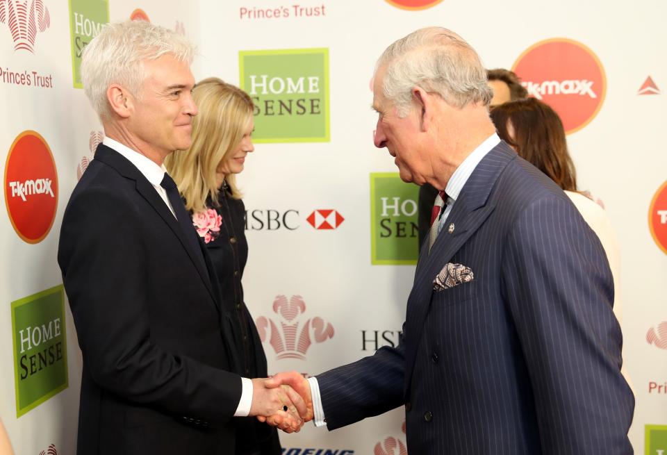 The Prince of Wales (right) with Phillip Schofield and Emilia Fox as they attend the Prince's Trust Celebrate Success Awards at the London Palladium.