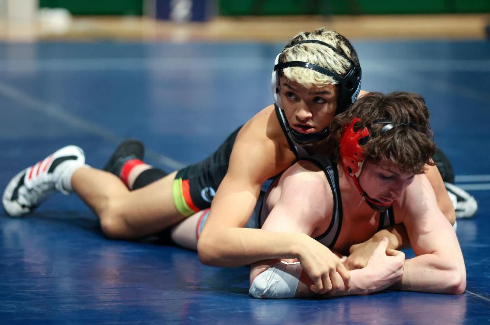 Westlake’s Israel Borge wrestles Uintah’s Michael Alexander during the Ross Brunson Utah All-Star Dual at the UCCU Events Center in Orem, on Tuesday, Jan. 9, 2024. Borge won. | Kristin Murphy, Deseret News