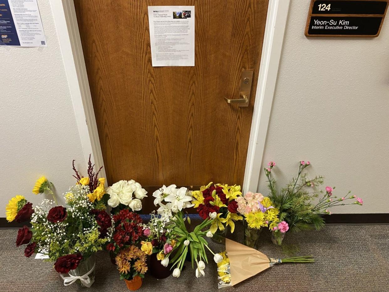 A memorial outside Yeon-Su Kim's office in Northern Arizona University's School of Forestry.