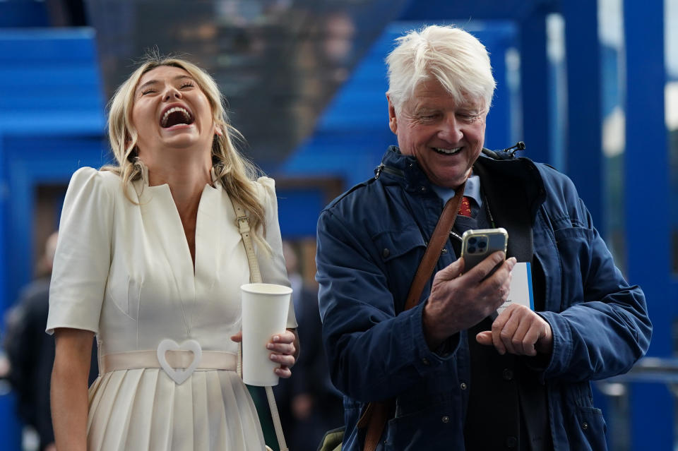 Georgia Toffolo and Stanley Johnson attending the Conservative Party annual conference at the International Convention Centre in Birmingham. Picture date: Monday October 3, 2022. (Photo by Jacob King/PA Images via Getty Images)