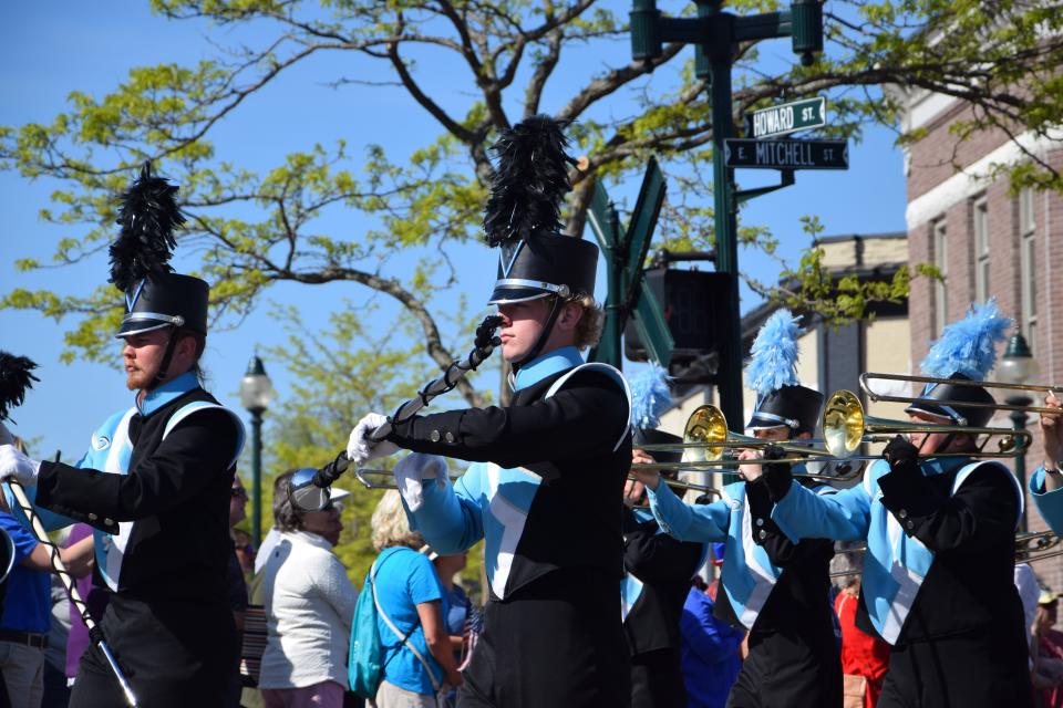 The Petoskey High School marching band takes part in the 2023 Memorial Day parade.