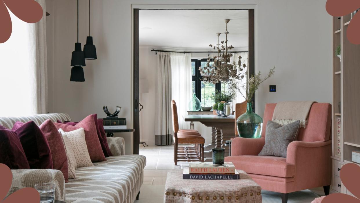  Traditional drawing room with pocket doors leading to room beyond. 