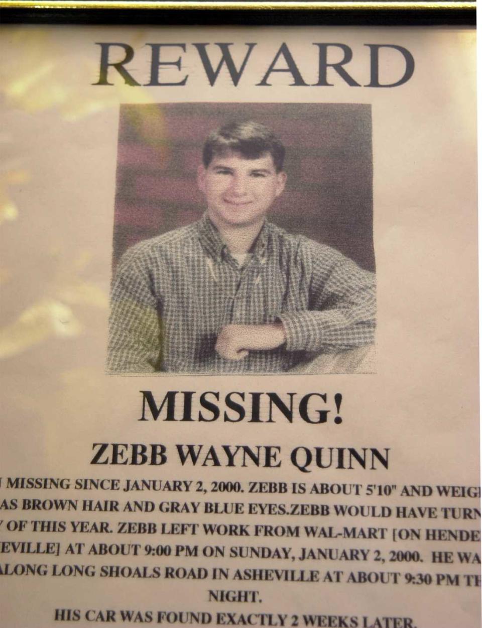 A reward poster for Zebb Quinn from 2000.