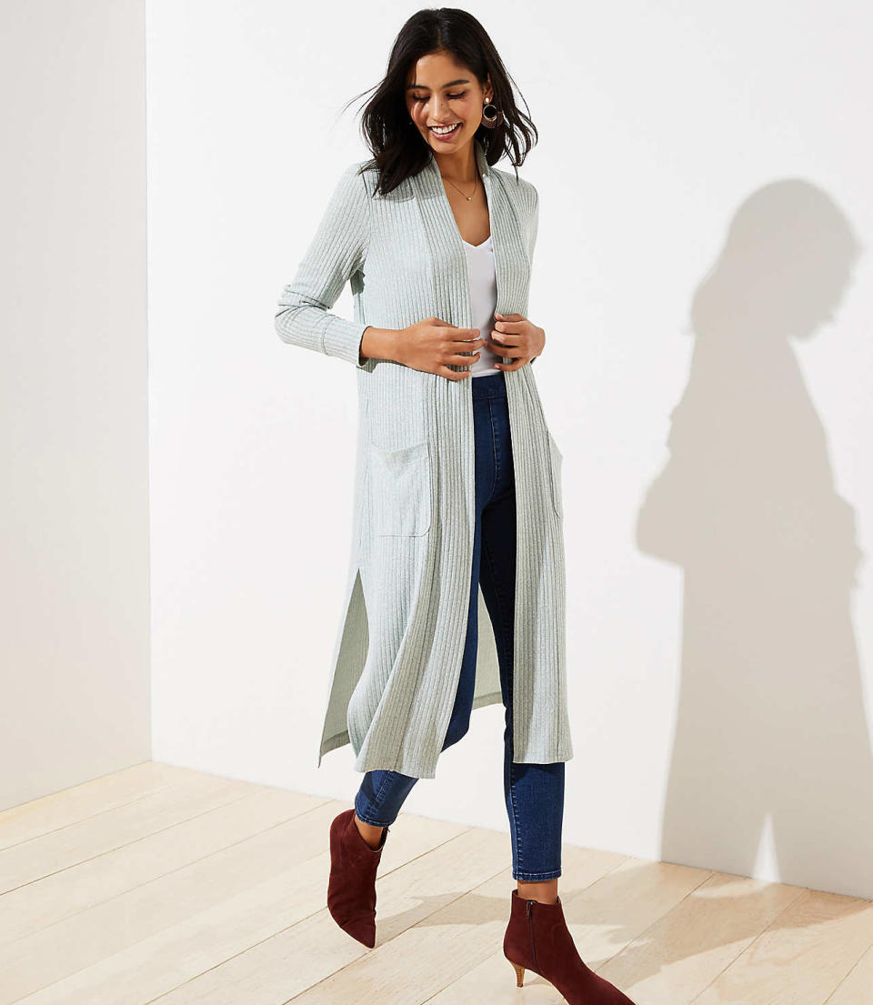 Ribbed Pocket Duster Sweater (Credit: Loft)