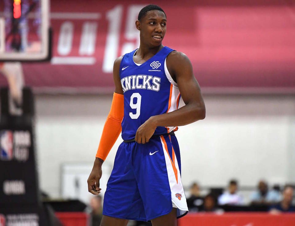 New York Knicks forward RJ Barrett (9) is ready for the weight of expectations as the future of Canadian basketball. (Stephen R. Sylvanie-USA TODAY Sports)