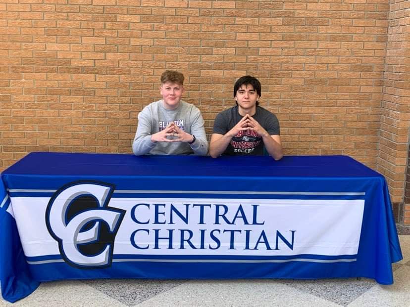 Central Christian's Caden Granger (Bluffton University) and Armand Silva (Malone University) are all smiles after making their college commitments official.