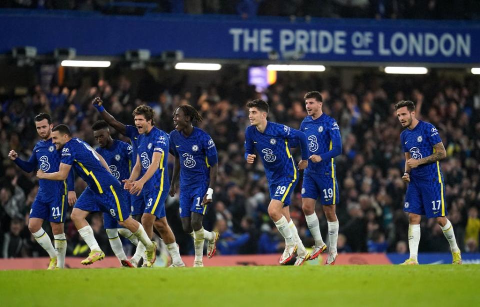 Chelsea players celebrate after beating Southampton 4-3 on penalties (Nick Potts/PA) (PA Wire)