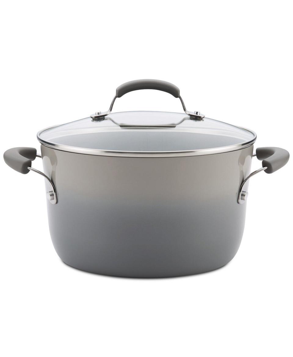 Just looking for a stock pot for soups? Take a look at this one that features a non-stick coating and double-riveted grippy handles that won't be hard to hold. It's a definitely plus that this pot has an ombre effect on the outside, so it'll stand out on your glass shelves. <a href="https://fave.co/2SWDdXI" target="_blank" rel="noopener noreferrer">Originally $60, get it now for $24 at Macy's</a>.