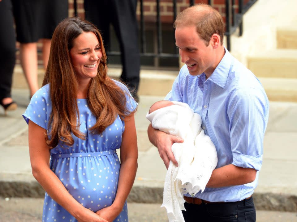 Kate and William leaving the Lindo Wing of St Mary's Hospital in London after Prince George's birth in 2013. Source: Getty