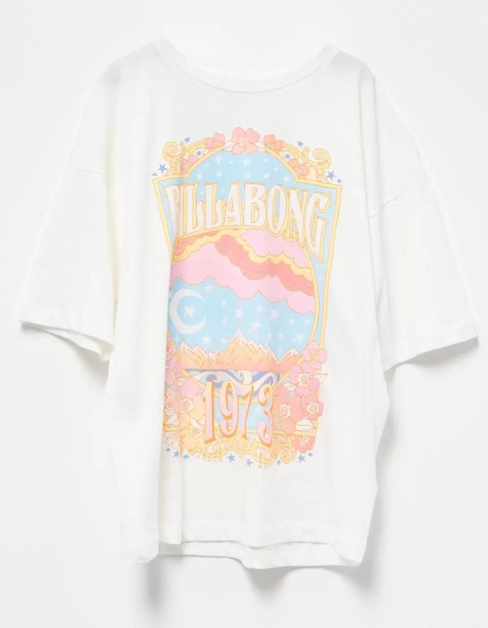 <p><strong>Billabong</strong></p><p>tillys.com</p><p><strong>$22.99</strong></p><p><a href="https://www.tillys.com/product/billabong-believe-in-magic-girls-tee/45546315001.html?CAWELAID=120013610006768455&CAGPSPN=pla&CAAGID=145508203812&CATCI=pla-58828863888&CATARGETID=120013610006769891&CADevice=c" rel="nofollow noopener" target="_blank" data-ylk="slk:Shop Now;elm:context_link;itc:0;sec:content-canvas" class="link ">Shop Now</a></p><p>There's nothing like kicking back on vacation and relaxing in an oversize tee and some shorts.</p>