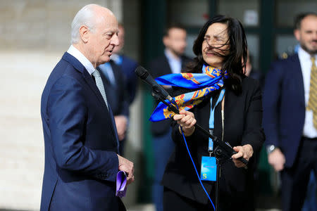 U.N. mediator for Syria Staffan de Mistura attends a news conference outside the United Nations office during the Geneva IV conference on Syria in Geneva, Switzerland, February 23, 2017. REUTERS/Pierre Albouy