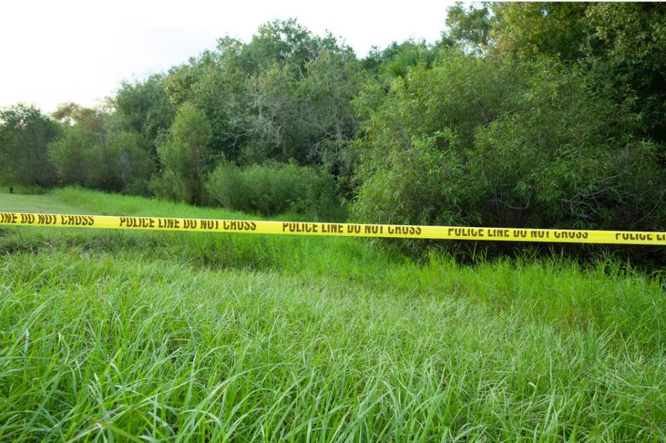 Police tape restricts access to Myakkahatchee Creek Environmental Park on October 20, 2021 in North Port, Florida. (Getty Images)