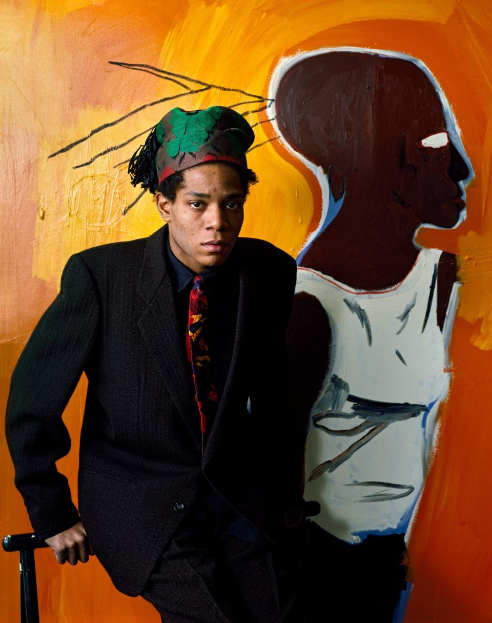 American artist Jean-Michel Basquiat (1960-1988) poses in New York in 1985.