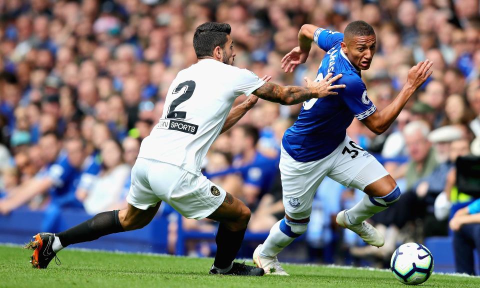 Richarlison (right) shows his pace in a pre-season friendly against Valencia.