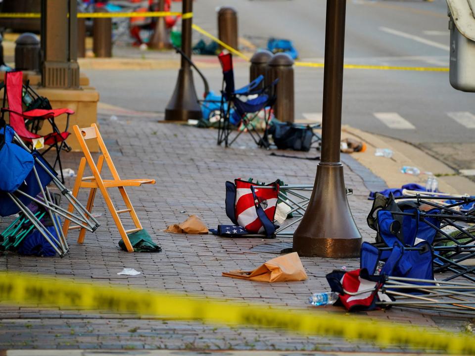 People’s belongings lie abandoned along the parade route after a mass shooting at a Fourth of July parade in the Chicago suburb of Highland Park, Illinois, U.S. July 5, 2022.