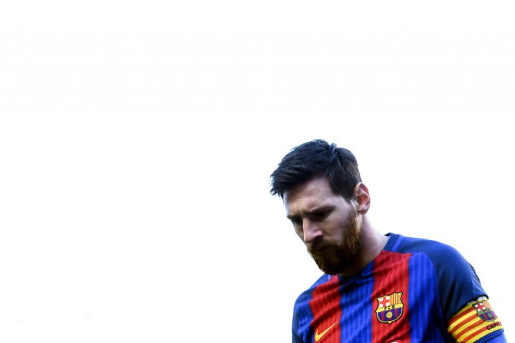 Messi (pictured) possibly deep in thought about a move to Bournemouth