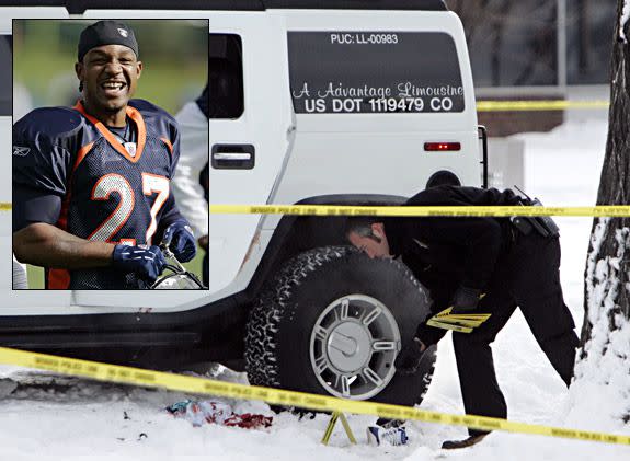 Darrent Willliams (January 1, 2007): As the Broncos young cornerback was leaving a Denver nightclub in the early morning hours after a New Year's Eve party the white stretch Hummer he was riding in was sprayed with bullets. The former Oklahoma State star died in the arms of teammate Javon Walker of a single gunshot to the neck according to the coroner's office. The shooting followed an incident at the club. Willie D. Clark, a suspected gang member, is charged with 39 counts in the case, including first-degree murder. The 24-year-old rising star had just finished his second season in the NFL, starting 14 games.