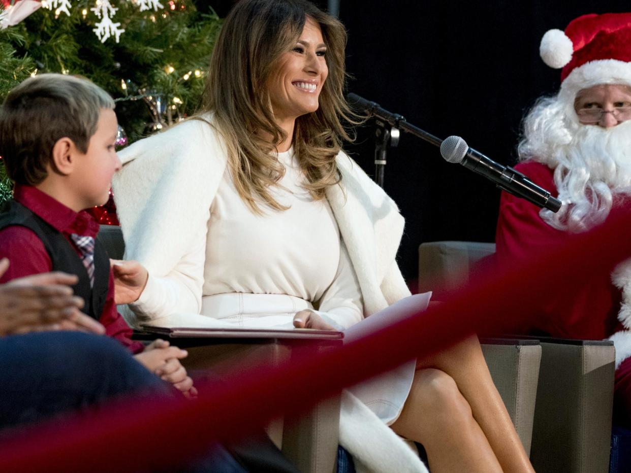 Ms Trump spoke out to a group of youngsters during a visit to the Children’s National hospital in Washington DC: AP