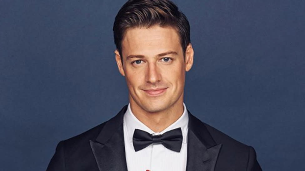 A photo of The Bachelor Australia Matt Agnew wearing a tuxedo.