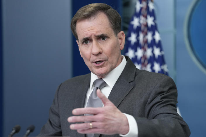 National Security Council spokesman John Kirby speaks during the daily briefing at the White House in Washington, Tuesday, March 21, 2023. (AP Photo/Susan Walsh)