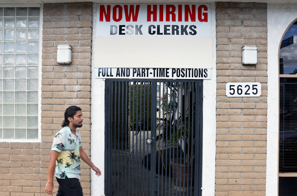 ftse LOS ANGELES, CALIFORNIA - JANUARY 03: A 'Now Hiring' sign is posted outside a hotel on January 03, 2024 in Los Angeles, California. U.S. job openings fell to 8.79 million in November, the lowest in over two years, according to the U.S. Labor Department. (Photo by Mario Tama/Getty Images)