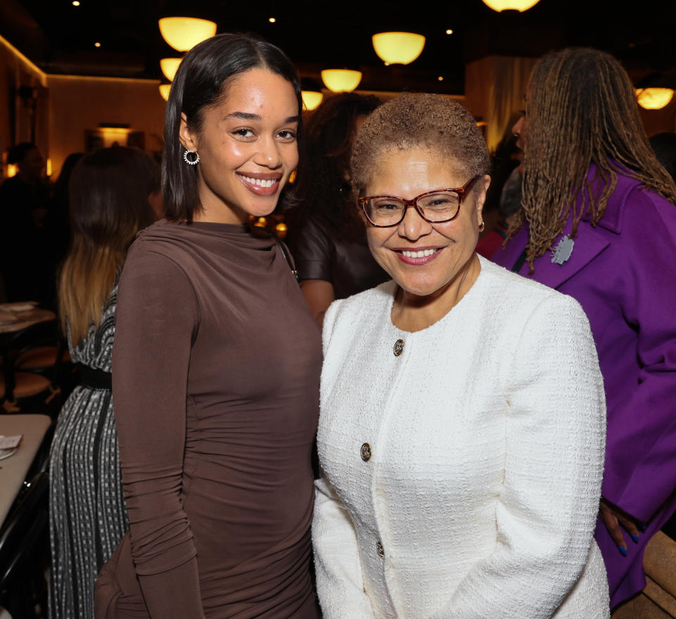 Laura Harrier and Karen Bass