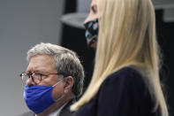 U.S. Attorney General William Barr and Ivanka Trump listen during a tour at the Georgia Center for Child Advocacy on Monday, Sept. 21, 2020, in Atlanta. (AP Photo/Brynn Anderson)