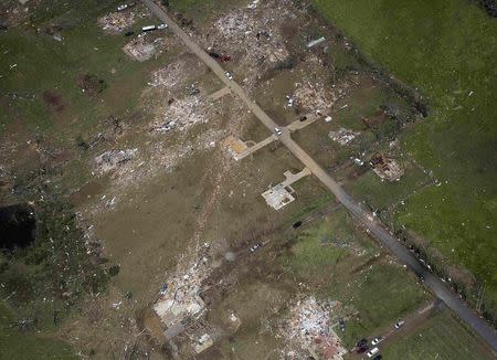 Aerial view of the central town after a tornado hit Vilonia, Arkansas April 28, 2014. REUTERS/Carlo Allegri